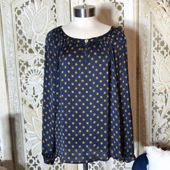 Michael Kors navy blue polyester size 12 woman’s long sleeve blouse - Picture 1 of 5